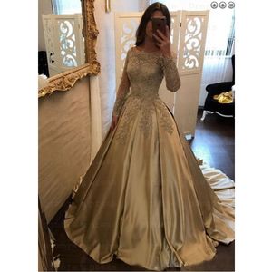ball Gown Satin Dress With Lace Sleeve